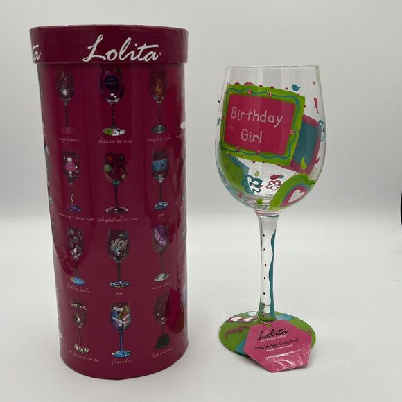 Lolita Other - New Lolita Wine Glass GLS11-5511B Collection Birthday Girl Too 15oz Hand Painted